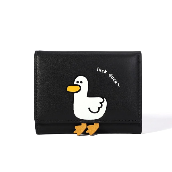 Jenter Søt 3D Duck Trefoldet lommebok Liten lommebok Cash Pocket Card Holder ID Vindusveske for kvinner (SORT, DUCK PRINT)