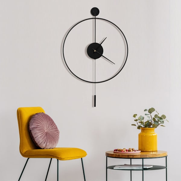 Klassinen suuri heiluriseinäkello, koristeellinen taidekello, pyöreä minimalistinen moderni kello, ei tikittävä hiljainen metalliseinäkello 50 cm musta