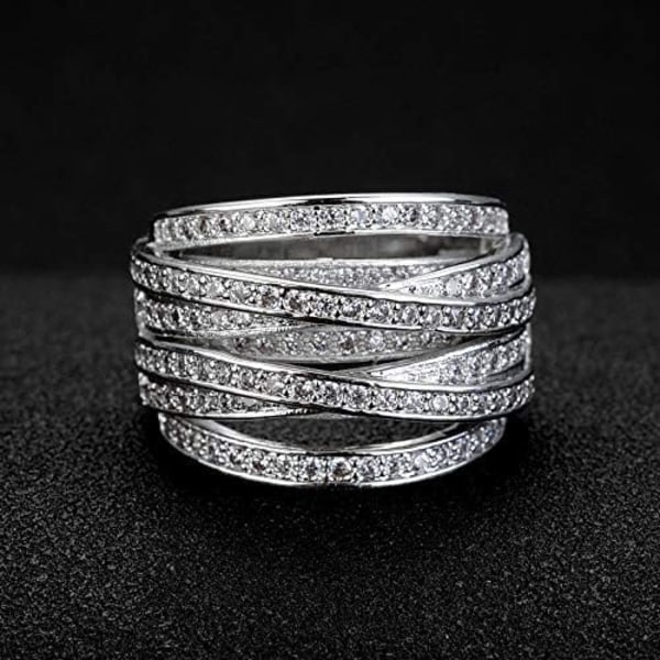 Glänsande halvfull diamantring Flerskiktslindning Cubic Zirconia Jubileumsringar Diamond Multi Row Ring Evighetsförlovningsbröllop (US-kod 7)