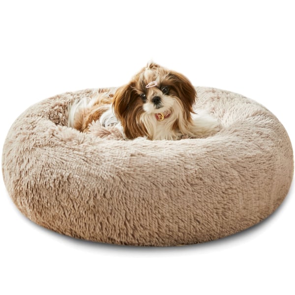 Hundsäng och kattsäng, original lugnande hundsäng, ångestdämpande munkgos rund varm säng för hundar med fluffig bekväm plysch Kennelkudde (20",24",27")