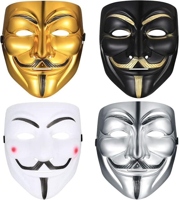 4 kpl Vendetta Anonymous -naamio, 4 väriä Halloween Cosplay -juhlanaamio, 19*16cm