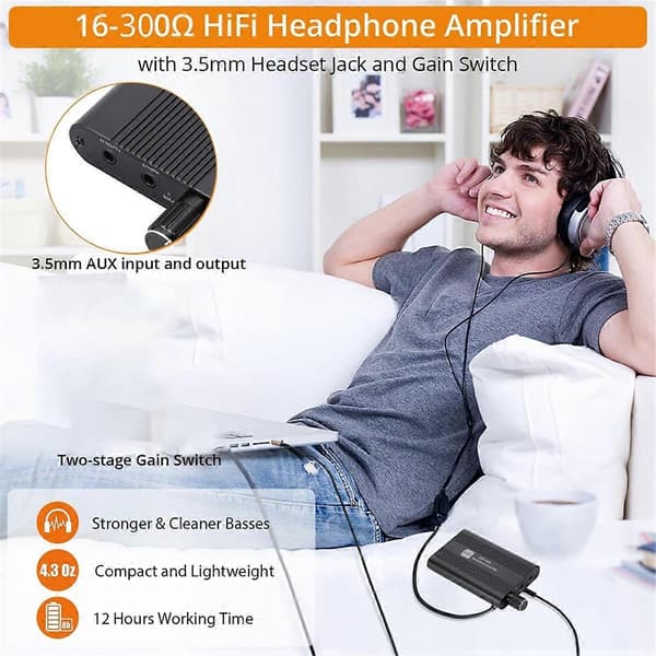 HiFi Hörlursförstärkare Mini 16-300Ω Hörlursförstärkare 3,5 mm AUX Ljud