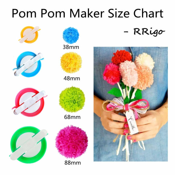 Pom Pom Maker, 4 størrelser Pompom Maker Verktøysett for Fluff Ball Weave DIY Ullgarn Strikkehåndverksprosjekt for barn og voksne