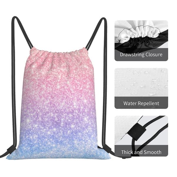 Pastell Regnbue Glitter Gymbag med Snor, Vanntett Oppbevaringspose 2025