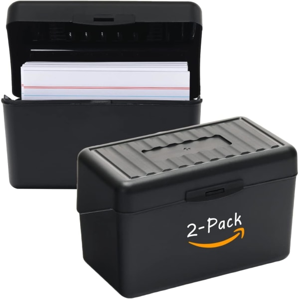 Kortholder 3x5, Indekskortboks Organizer Case, 3x5 Flash Note Card Holder, 300 Card Capacity Box, 2 pakker (sort)