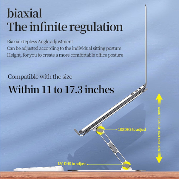 Bærbar computer stand til skrivebord, computer stand til bærbar computer, foldbar bærbar computer stand riser (sølv)