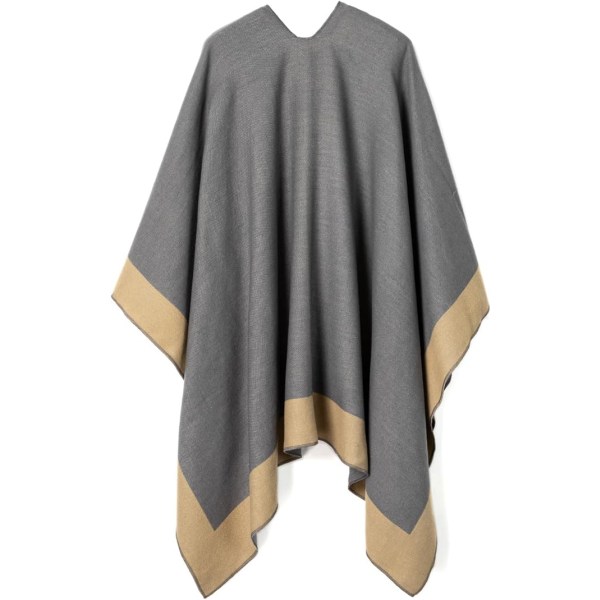 Sjalomslag för kvinnor Poncho Sjal Cape med öppen front för kvinnor, Cardigan tröja filt för vår höst och vinter, grå