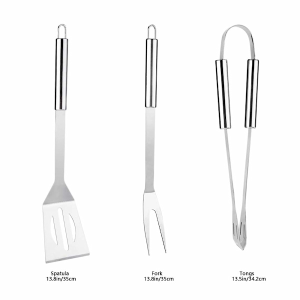 3-delt sett med grilltilbehør, multifunksjonelt grillverktøysett i rustfritt stål i etui for utendørs piknik, camping, røyking, grilling