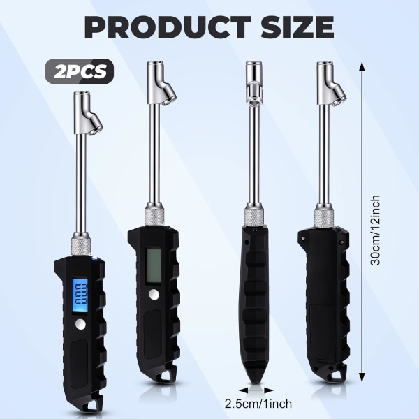 2 stykker digital dekktrykkmåler 250 PSI Heavy Duty Dual Head rustfritt stål med LCD og lommelykt for biltilbehør til lastebiler og bobiler