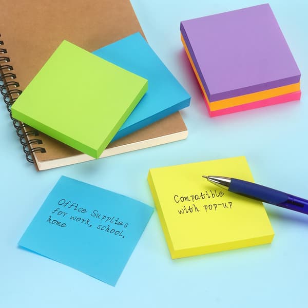 Sticky Notes 3x3 tommer 600 ark, 6 assorterede lyse farver | Sticky Notes Stærk klæbemiddel, Farverige Sticky Notes Memo Pads