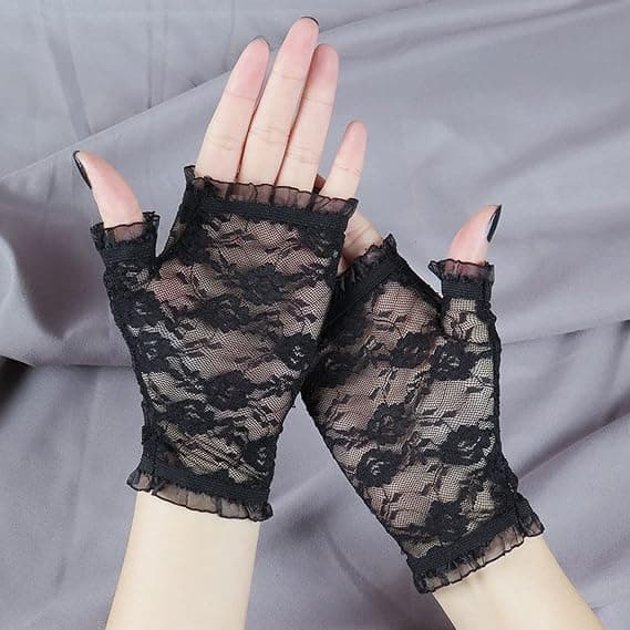 Fingerløse blondehandsker - Sorte blondehandsker til kvinder, Halloween festkostume tilbehør, 16*8.5cm