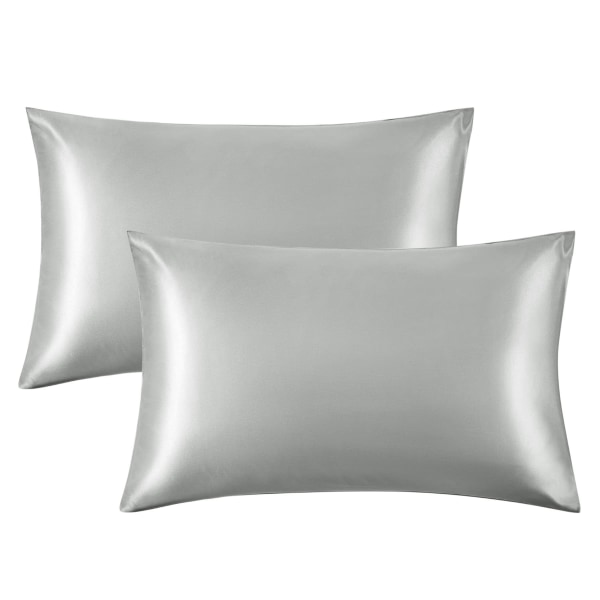 Satinpudebetræk 2-pak - Grå pudebetræk til hår og hud Standardstørrelse med konvolutlukning, 50 x 75 cm