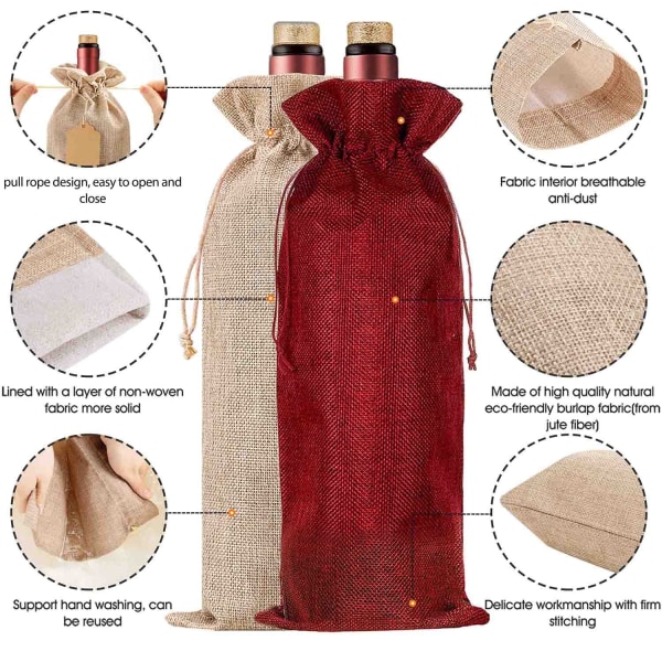 Premium jutevinposer og gavemærker, genanvendelige vingaveposer med snore, vinflaskeposer, vinposer