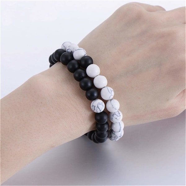 Män Kvinnor Lava Armband Pärlor Armband Armband Stretch Stone Beads Armband Vänskap Par Presenter, Svart och Vit
