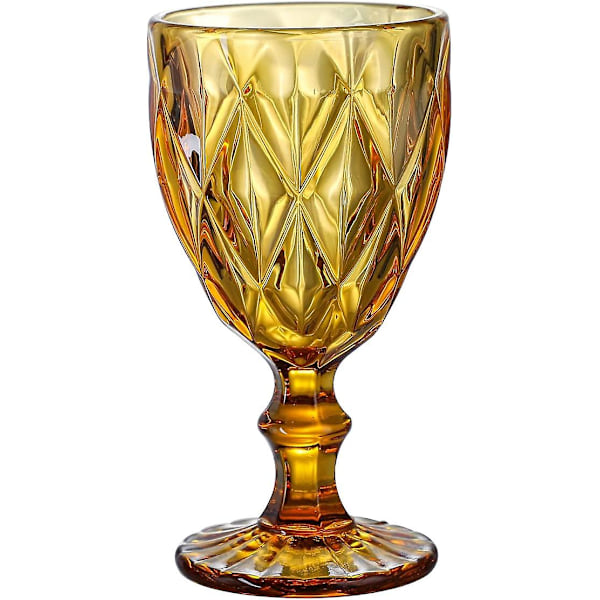 Färgade vinglas, glasbägare, präglade med vintagemönster, färgade glasdryckesset, 6-pack, bärnsten