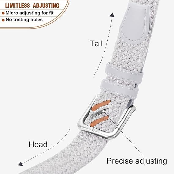 1 st Herr Stretch Vävd Bälte – Casual Vävd Golfbälte, Lämplig för Jeans, vit, 105 cm, Passar Midja 35\"-38\", m m white
