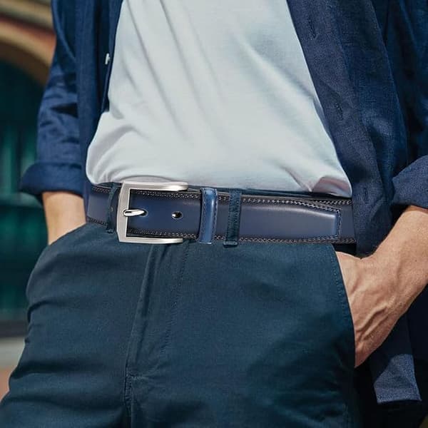 Herre bælte i læder til mænd, jeans, enkelt spænde, blå, 125 cm 125cm blue