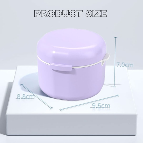 Proteseboks Bærbar oppbevaringsbeholder for falske tenner Proteserenseboks med silkurv Protesebadekar for oppbevaring av bløtlegging (lilla)