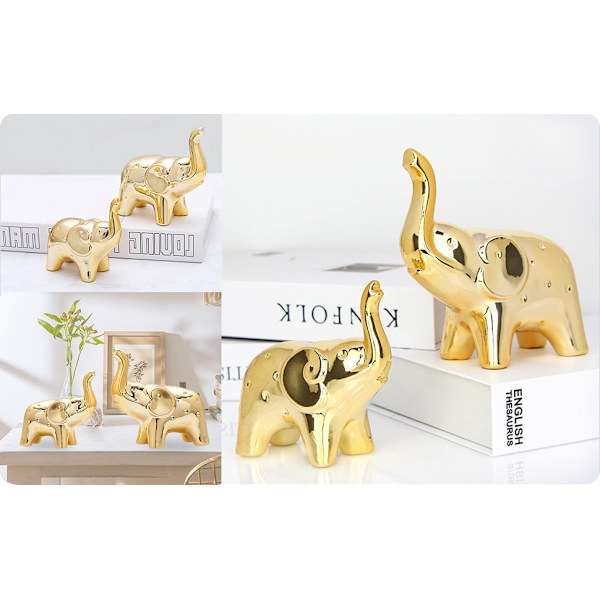 Moderne stil et par elefant keramiske statue hjem indretning skrivebord bogreol stue dekorationer (guld/sølv)