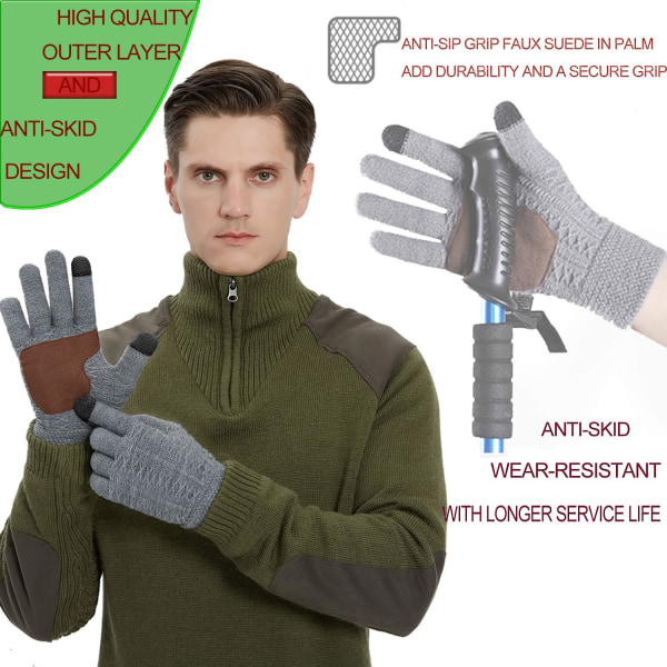 Stickade handskar för män Varma thermal fleecehandskar Körning Motorcykel Cykelhandskar Vinter（Olivgrön，Medium）