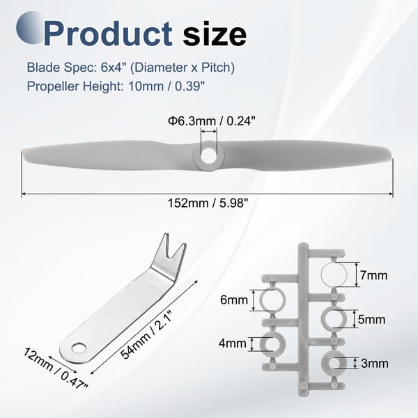 MECCANIXITY 6x4 tommer RC-propeller, 2-blads propeller grå høyhastighetspropell med adapterringer og propellverktøy for RC-fly 6" x 4" 4
