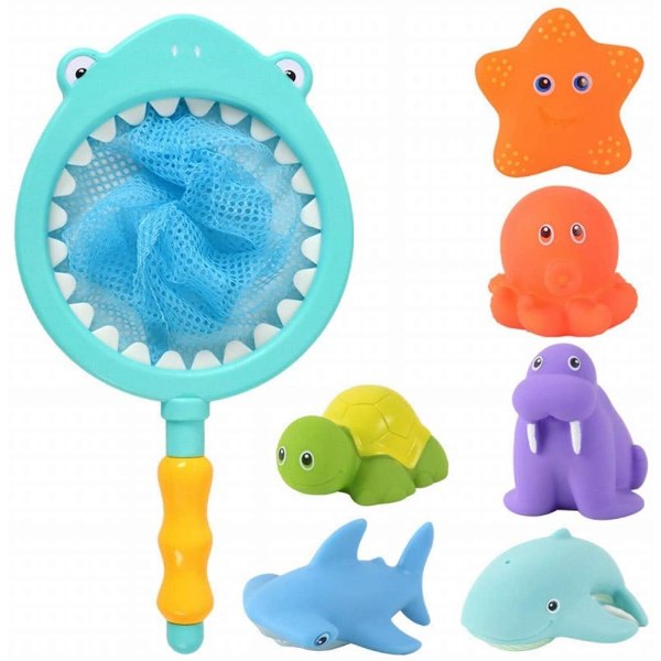 Badleksak, badleksaker för småbarn, badkarleksak, fiske, flytande djur, sprutleksaker, spelset med fiskenät, fiskenätsspel