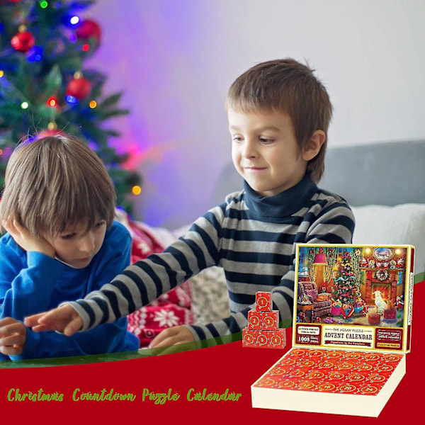 Julpussel Adventskalender 2024, 1008 bitar Pussel Blind box 24 dagar Julnedräkning A