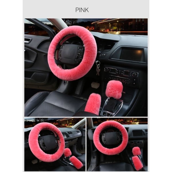 3 st set dam vinter mode ull päls mjuk päls rattmuffar rosa fluffig handbromsskydd växelspakskydd luddig varm halkfri