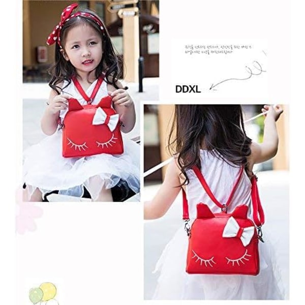 Cute Cat Ear Børnehåndtasker Crossbody-tasker PU-læderrygsække Gave til børn (rød)