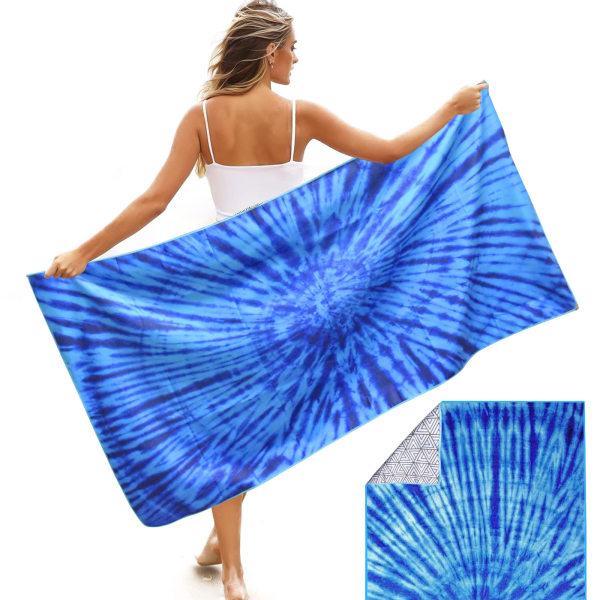 Mikrofiber strandhåndklæde dobbeltsidet, overdimensioneret hurtigtørrende sandfrit håndklæde, 153*77 cm store blå strandhåndklæder til voksne børn, poolhåndklæde, gymnastikhåndklæde