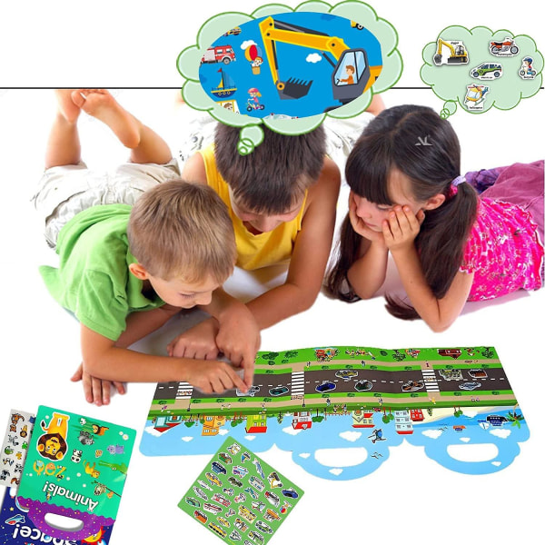 3 pak klistermærkehæfter til børn 2-4, genanvendelige klistermærker til småbørns rejselæring legetøj Road Trip Must Haves klistermærker til børn