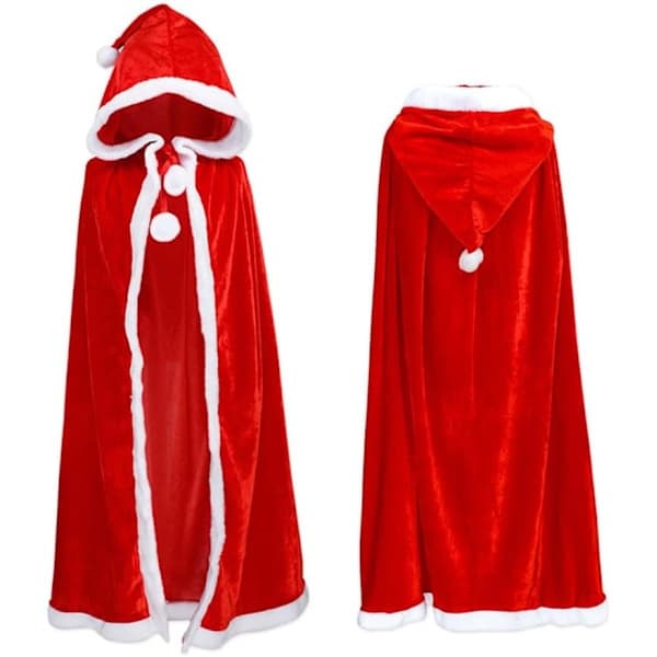 Julefløjlssjal kappe fru julemandskappe kappe Halloween kostume rød hætte 90cm/35