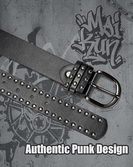 1 stk. nittebælte i læder til kvinder, punk goth grunge bælte, sort, 110 cm black