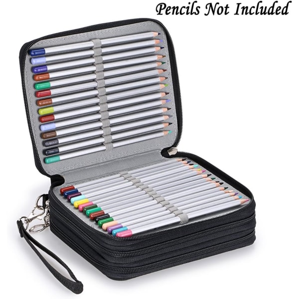 Blixtlåsförsedd pennfodral-canvas 72 fack Praktiska pennhållare för Prismacolor Akvarellpennor, Crayola-färgpennor, Marco-pennor (svart)