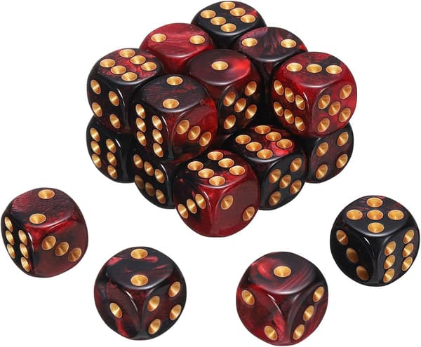 20 stk. 6-sidede standardterninger, 2 farver 16 mm mini polyhedrale perlemønster spilterningssæt til bordspil, rød og sort/guld prik red+black