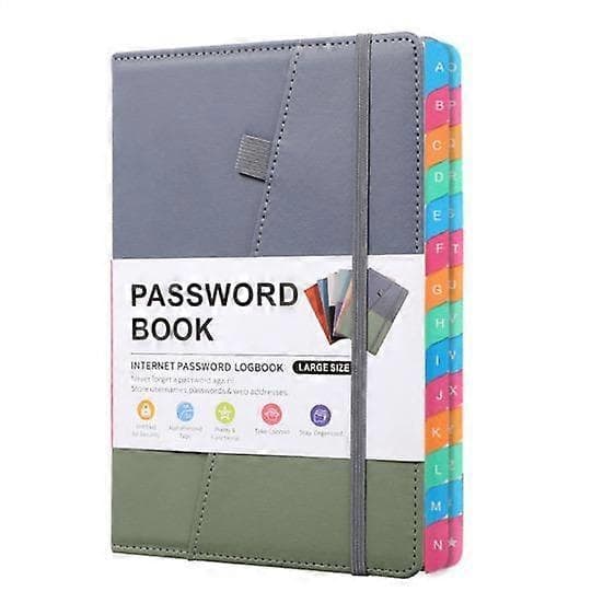 Alfabetiske indeksfaner Hardcover adgangskodebog til internetadgangskoder Webstedsadresser Notesbog Grå, Grøn grey,green