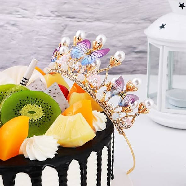 Kristallfjärils Prinsesskrona Pärlhuvudband Flickor Tiaror Handgjorda Rhinestone Huvudbonader Födelsedag Bröllop Modell Catwalk Tiara