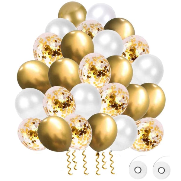 60 deler ballongsett, 12 tommer gyldne ballonger Metalliske lateksballonger Konfettiballonger Heliumballonger for festdekorasjon