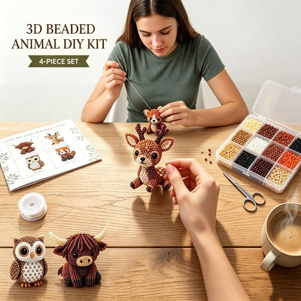 VEEBASY Tiny 3D Perle Dyre DIY Kit, Nemt DIY Perlebroderi Kit med 4 Søde Designs, 3D Perle Dyre Fremstillingssæt til Begyndere og Håndværk