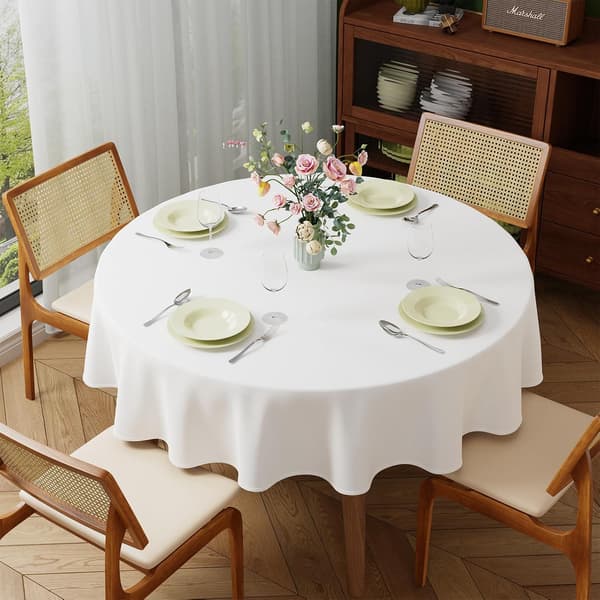 Hvite runde duker 148 cm, vaskbar polyesterduk | Stor sirkulær duk i polyesterstoff, spisebordsdekke, 1 stk. white