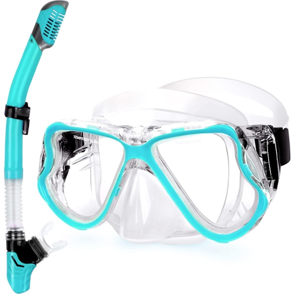 Dry Snorkel Set,Panoramic Wide View,Anti-Fog Scuba Diving Mask,Professional Snorkeling Gear-Green