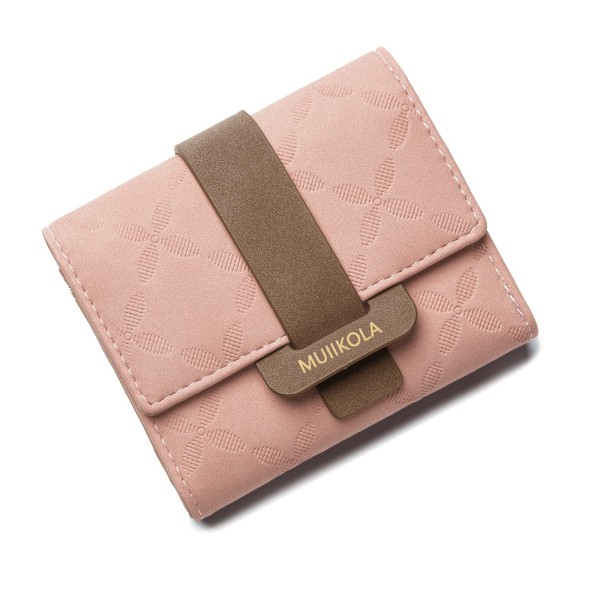 Lommebok, RFID-blokkeringslommebok for kvinner, 100 % vegansk skinn, liten damelommebok med 5 kortspor og 1 ID-vindu, rosa