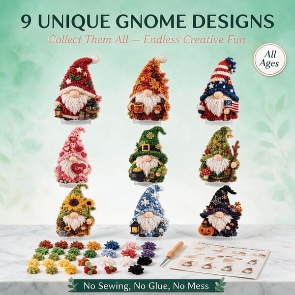 YILCER Santa 3D Stickningssats, DIY Sagobok Tomtevänner Punch Needle Hantverksset, 3D Julstickningssats, Vinterjul St. Patrick