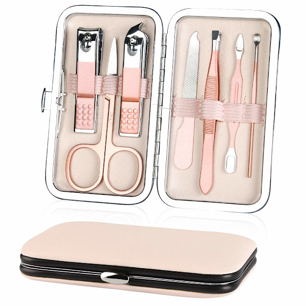 Manikyrset, 7 st pedikyrkit set, nagelsax i rostfritt stål läderfodral