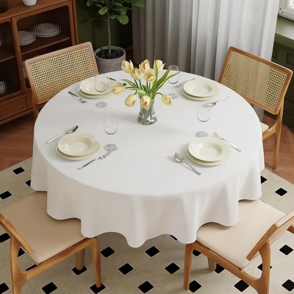 Hvite runde duker 148 cm, vaskbar polyesterduk | Stor sirkulær duk i polyesterstoff, spisebordsdekke, 1 stk. white