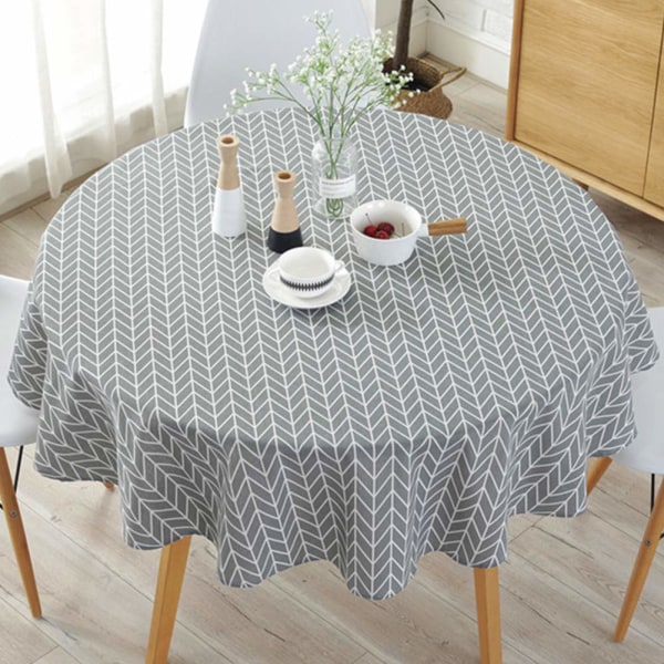 Enkel bordsduk i nordisk stil, runda dukar för runda bord, Dammtät bomullslinneduk för buffébord, fest, semester, middagsgrå
