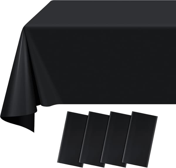 4-pack svart rektangulär duk, 108 x 54 tum engångsduk i plast, avtorkningsbar vattentät PEVA-bordsduk black
