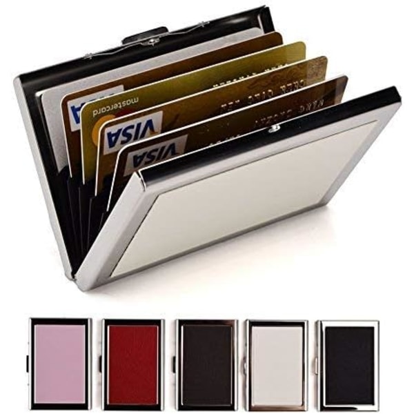 RFID kredittkortholder lommebøker for kvinner eller menn slanke kredittkortbeskytter i rustfritt stål og PU-skinn for å holde minibankkort (hvit)