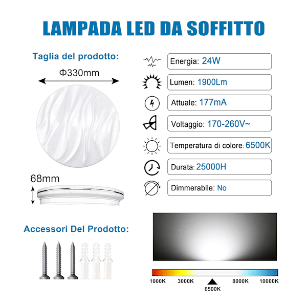 38CM LED-taklampe, 36W moderne kjølig hvitt takbelysning 6000K, hvite bølgestriper, taklampe er egnet for stue