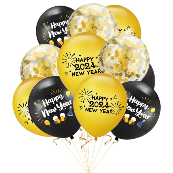 Uudenvuodenaaton koristeet 2024 – mustat ja kultaiset ilmapallot, 2024 hyvää uutta vuotta juhlailmapallot uudenvuodenaaton juhlatarvikkeille